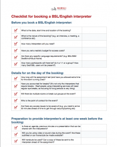 booking a bsl/english interpreter checklist