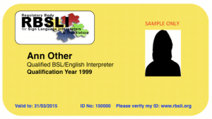 Sample ID cards for qualified interpreters of two regulatory bodies