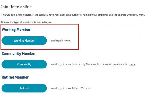 join unite working person option